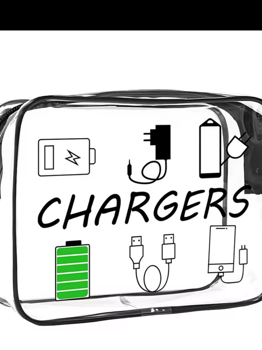 Clear Chargers Travel Pouch - Transparent Black Trim